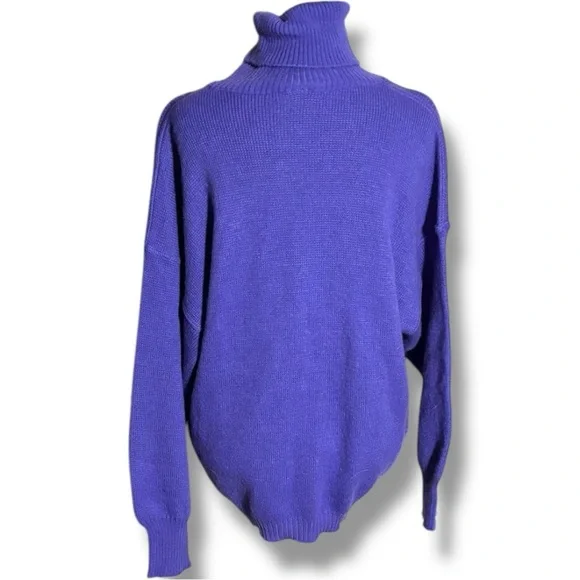 BF Purple Graphic Elephant Wool Long Sleeve Cozy Vintage Turtleneck Sweater - Picture 5 of 16